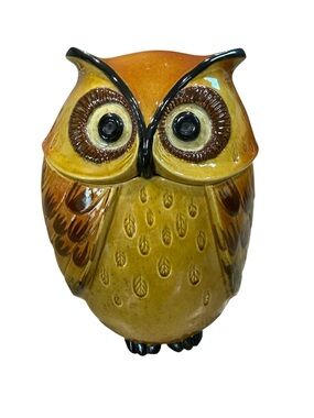 Metlox Poppy trail Ceramic Owl Cookie Jar MCM USA Made Brown Glazed  10 inches